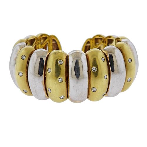 18k Two Tone Gold Diamond Cuff Bracelet 