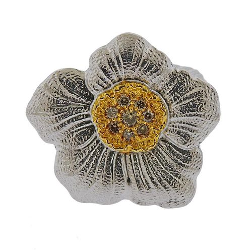 Buccellati 18k Gold Silver Diamond Flower Blossom Ring 