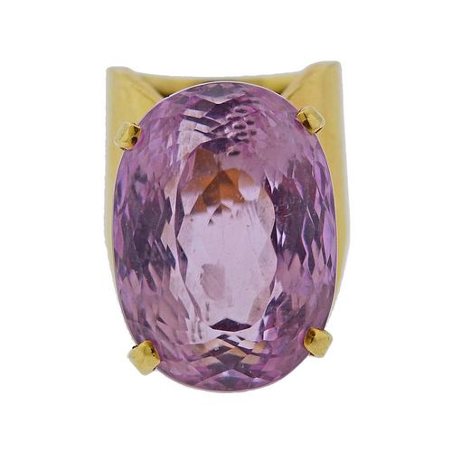 18K Gold Pink Gemstone Dome Ring