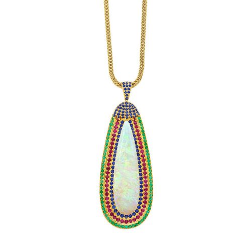 Buccellati 19.50cts Opal Ruby Emerald Sapphire 18k Gold Necklace 