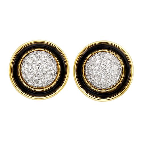 Merrin 18k Gold Platinum Diamond Enamel Earrings 