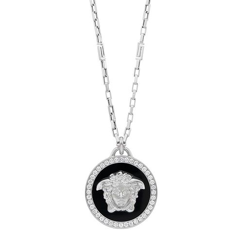 Versace Platinum 18k Gold Diamond Enamel Medusa Pendant Necklace 