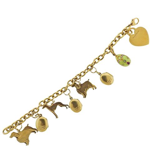 Tiffany &amp; Co Faberge 18k Gold Enamel Diamond Charm Bracelet 