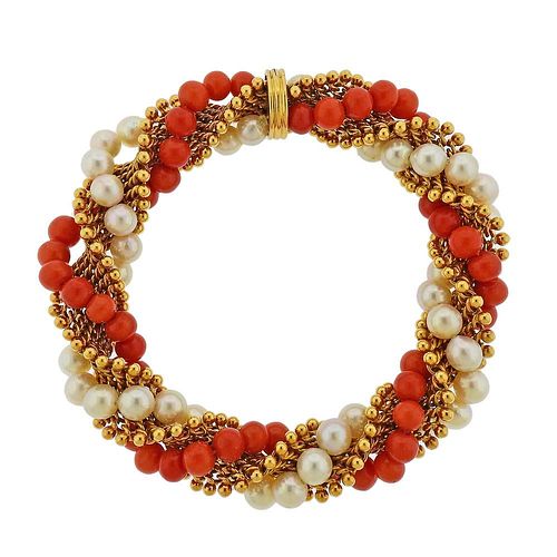 Van Cleef &amp; Arpels France 18k Gold Coral Pearl Bracelet 