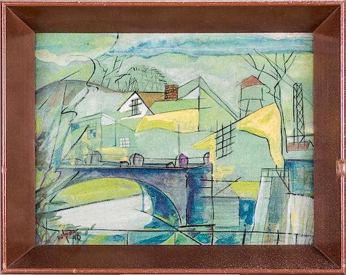 Ivy Volper (Cleveland School, 20th Century) Landscape, Watercolor gouache on board,