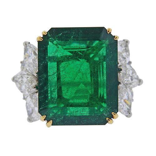 Bvlgari 16.63 Carat Emerald Diamond Platinum Ring 