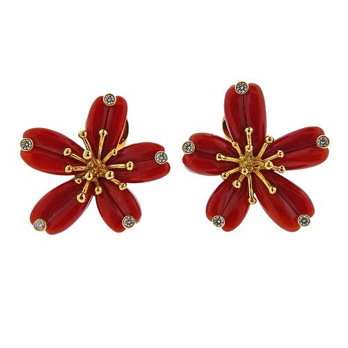 Aletto Brothers 18k Gold Coral Diamond Earrings 