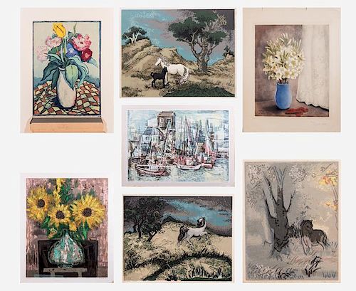 Guy Maccoy (American, 1904-1981) Flowers and Pink Ships, Two silkscreens,
