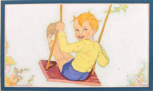 Fern Bisel Peat (1893-1971) Boy on a Swing, Gouache on illustration board,