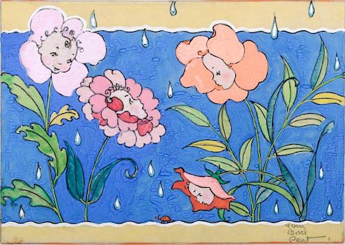Fern Bisel Peat (1893-1871) Children's Face in Flowers, Gouache on illustration board,