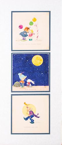 Fern Bisel Peat (1893-1971) Grandpa Joo-Joo, The Pudgins, and Susina and the Pudgin Baby, Three, Gouache on illustration board,
