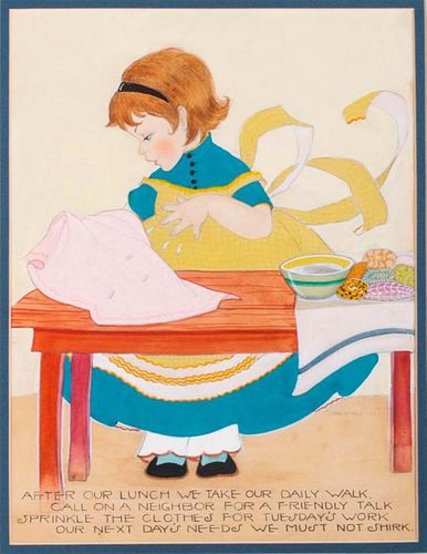 Fern Bisel Peat (1893-1971) Girl Sprinkling Water, Gouache on illustration board,
