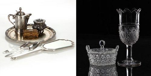 A Miscellaneous Collection of Silver, Nickel Silver, Silverplate, Pewter, and Glass Decorative Items, 20th Century.
