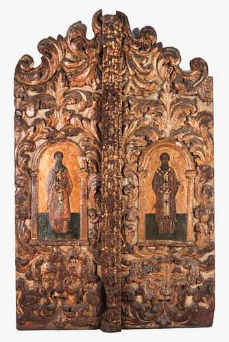 A Pair of Eastern Orthodox Gilt, Painted and Highly Carved Hardwood Royal Doors, 17th Century,