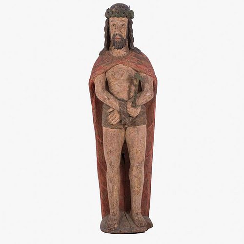 A Carved Hardwood Santos Figure Depicting Christ with Polychrome Decoration, 20th Century.
