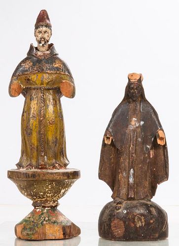 Two Carved Hardwood Santos Figures with Polychrome Decoration, 19th/20th Century.