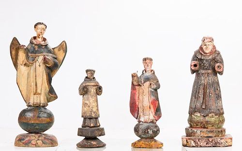 A Group of Four Carved Hardwood Santos Figures with Polychrome Decoration, 19th/20th Century.