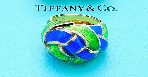 TIFFANY & CO  SCHLUMBERGER 18K GOLD ENAMEL RING