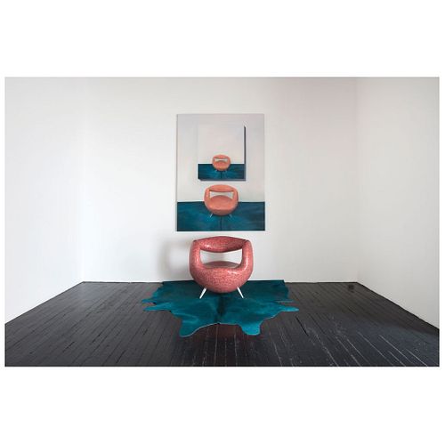 ARIEL OROZCO, El cuadro con el sillón, Unsigned,Installation: oil/canvas, carpet, and sculpture, Variable measurements, Certificate, Pieces:3