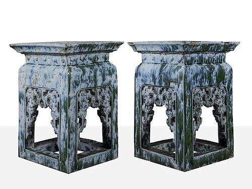 A Pair of Chinese Heavily Glazed Earthenware Pedestals, 20th Century.