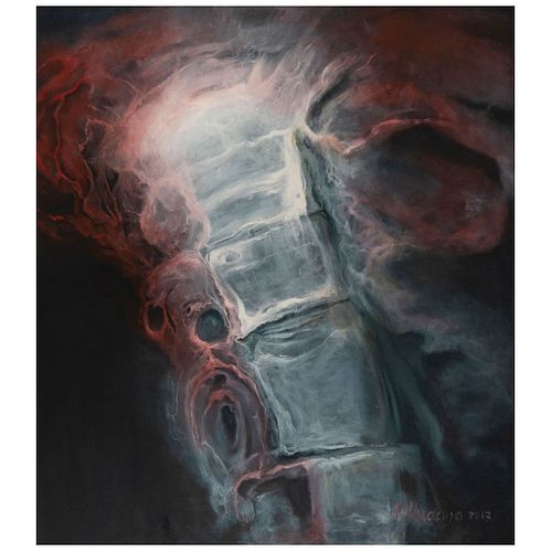 VERÓNICA HUACUJA, Estudio de la columna vertebral 72, Signed and dated 2017, Oil and acrylic/canvas, 48.8 x 47.5" (124 x 120.9 cm), Certificate