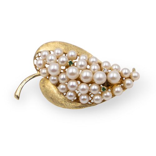 14k Gold and Pearl Beaded Brooch