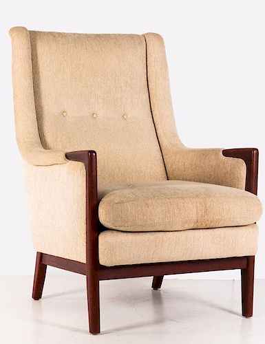 A Danish Contemporary Upholstered Walnut Armchair, 20th Century.