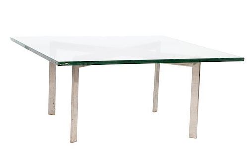 A Contemporary Low Table with Glass Top and Chromed Metal Base, 20th Century.
