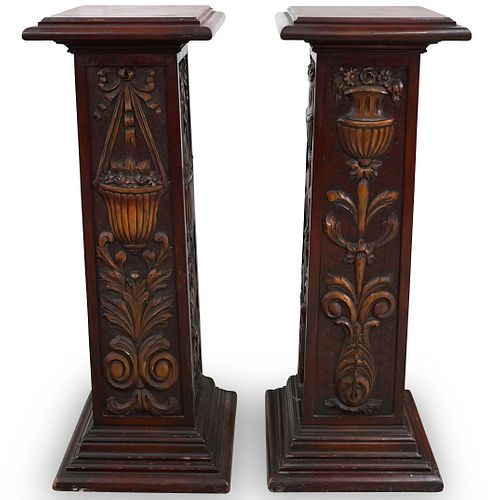 Carved Wood Pedestals With Secret Compartment