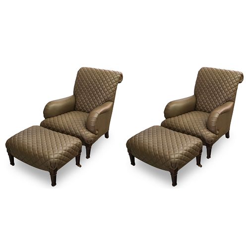 (4 Pc) Ferguson Copeland Leather Chair & Ottoman