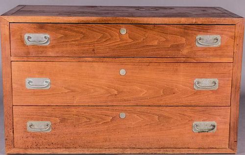 A Three Drawer Wooden Chest with Henredon Heritage label, 20th Century.