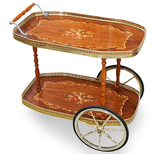 Italian Marquetry Wood Bar Cart