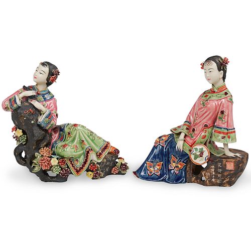 (2 Pc) Signed Chinese Porcelain Figurines