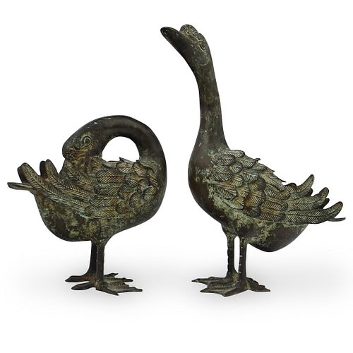(2 Pc) 19th Cent. Chinese Bronze Duck Statues