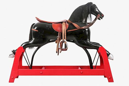 An American Painted Hardwood Rocking Horse, 19th/20th Century,