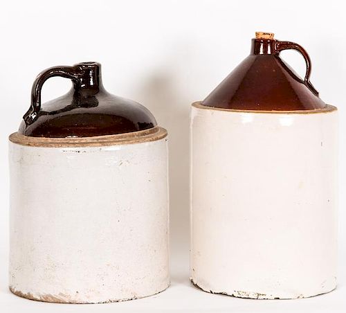 A Pair of Large Brown and White Glazed Stoneware Jugs, 20th Century.