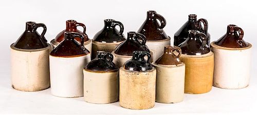 A Collection of Twelve Brown and White Glazed Stoneware Jugs, 20th Century.