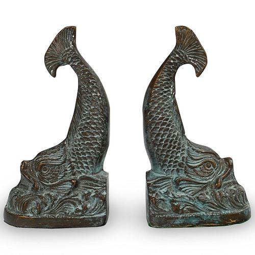 (2 Pc) Brass Koi Fish Bookends