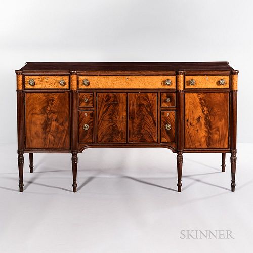 The William Phillips Family Federal Carved Mahogany and Mahogany and Bird's-eye Maple Veneer Inlaid Sideboard