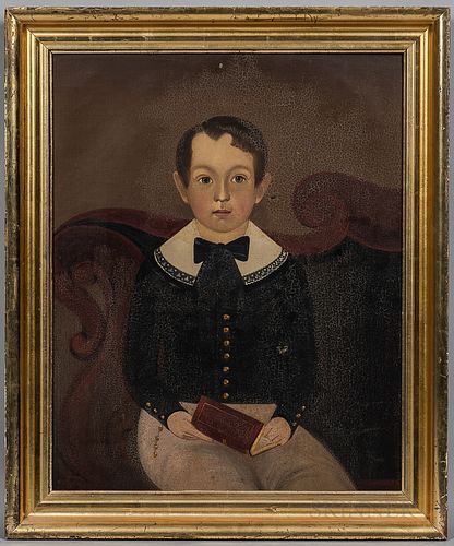 William Kennedy (Maryland/Massachusetts/New Hampshire, 1817-1871)      Portrait of a Boy Seated on an Empire Sofa with a Red Book