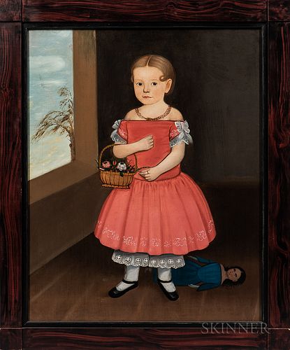 American School, Mid-19th Century      Folk Portrait of Girl in a Red Dress
