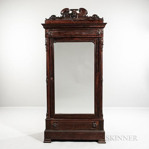 Rococo Revival Carved and Mirrored Rosewood Armoire