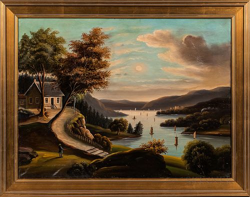 Possibly Thomas Chambers (New York/England, 1808-1869)      Landscape with a House Overlooking a Wide River