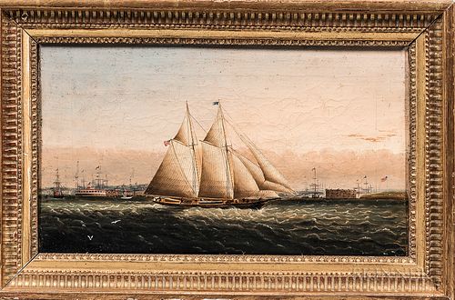 American School, 19th Century      Schooner Arriving at an American Port
