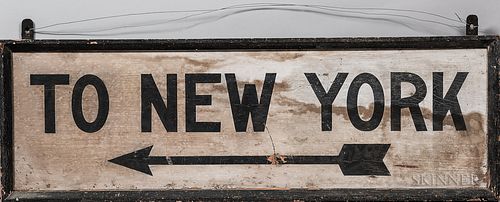 Painted Wood "To New York" Sign