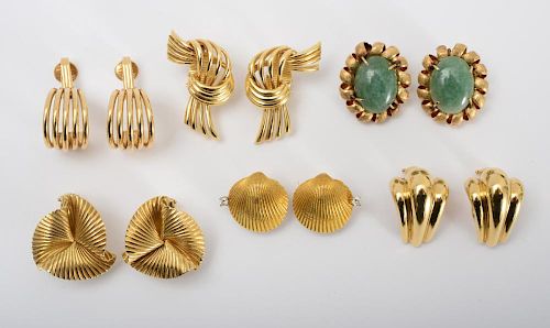 SIX PAIRS OF 14K GOLD EARCLIPS