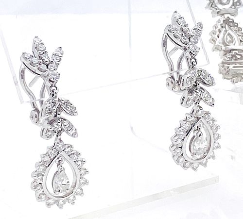 14k White Gold Diamond Bracelet & Earrings Set 
