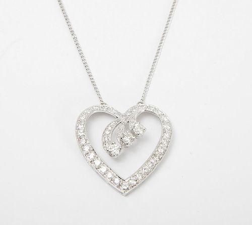 14K WHITE GOLD AND DIAMOND HEART NECKLACE