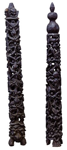Asian Style Carved Wood Totem Poles