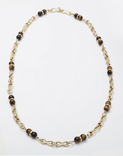 TIFFANY & CO. 18K GOLD AND TIGER'S EYE NECKLACE